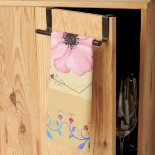 Graphic Artwork, Pink and Blue Spring Flowers Tea Towel