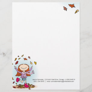 Graphic autumn / fall girl letterhead