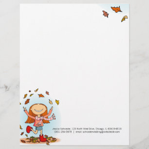 Graphic autumn / fall girl letterhead template