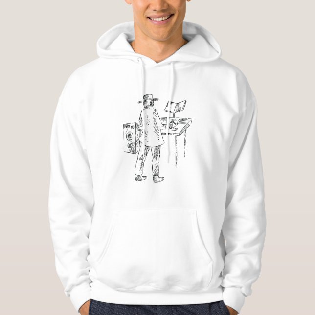 Graphic back view keyboard player sketch hoodie (Front)