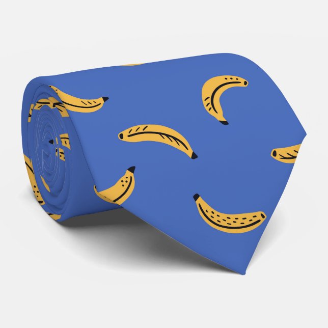 Graphic bananas on bright blue background tie (Rolled)