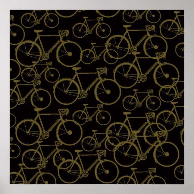 Graphic Bicycles on Black Art Poster (Front)