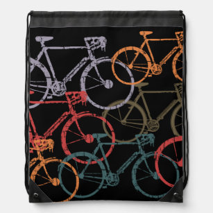 Graphic Bikes Bicycle Cycling Black Drawstring Bag