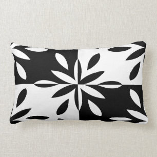 Graphic Black and White Geometric Flower Pattern Lumbar Cushion
