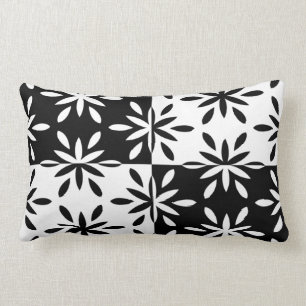 Graphic Black and White Geometric Flower Pattern Lumbar Cushion