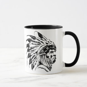 GRAPHIC BLACK AND WHITE NATIVE AMERICAN MUG