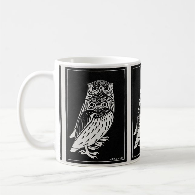 Graphic Black and White Owl by Julie De Graag Coffee Mug (Left)