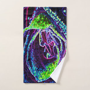 Graphic Black White Blue and Green Rose Detail Hand Towel