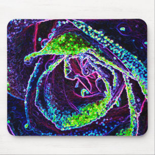 Graphic Black White Blue and Green Rose Detail Mouse Pad