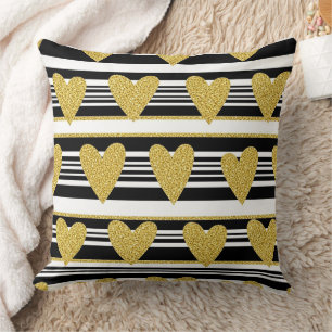 Graphic Black White Heart Stripe Pattern Cushion