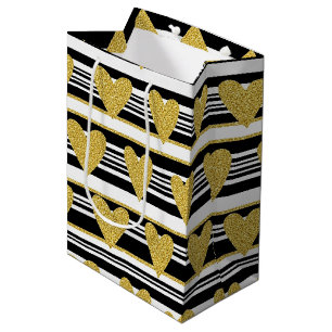 Graphic Black White Heart Stripe Pattern Medium Gift Bag