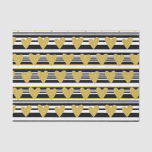 Graphic Black White Heart Stripe Pattern Tissue Paper