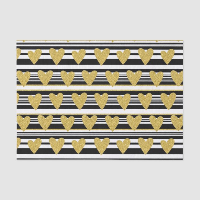 Graphic Black White Heart Stripe Pattern Tissue Paper (Front)