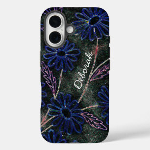 graphic blue flowers iPhone 16 case