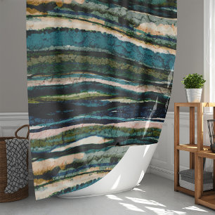 Graphic Blue Green Cream Abstract Shower Curtain