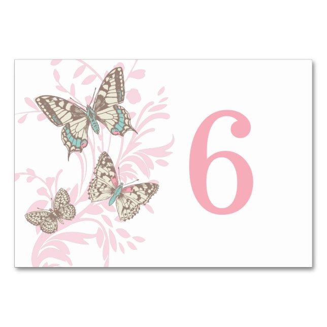 Graphic butterflies pink wedding table number (Back)