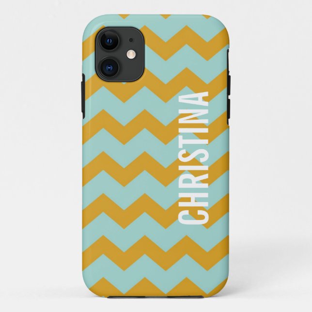 Graphic chevron pattern yellow teal your name Case-Mate iPhone case (Back)