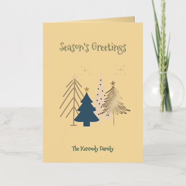 Graphic Christmas Tree Photo Butter Yellow Holiday Foil Greeting Card (Front)