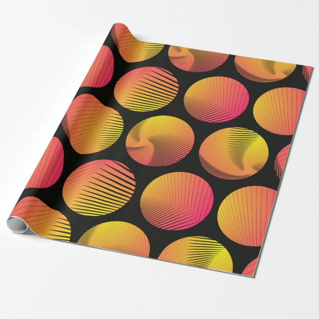 graphic circles seamless pattern in orange fire sh wrapping paper (Unrolled)