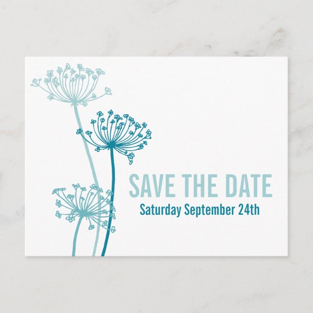 Graphic cows parsley flower teal save the date announcement postcard (Front)
