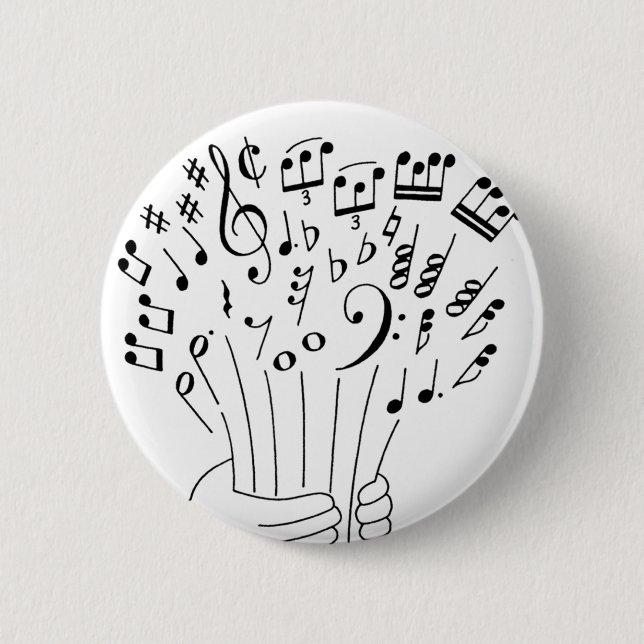 Graphic design : flowers of musical notes - 6 cm round badge (Front)