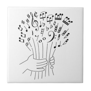 Graphic design : flowers of musical notes - ceramic tile