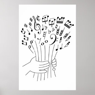 Graphic design : flowers of musical notes - poster