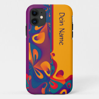 Graphic Design Pattern - violet orange + your text iPhone 11 Case