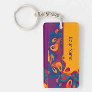 Graphic Design Pattern - violet orange + your text Key Ring