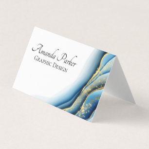 Graphic Design Teal Gold Ink Custom Foldable Business Card