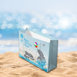 Graphic Dolphin Splash Volleyball Ocean Birthday Large Gift Bag