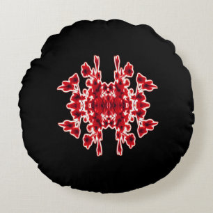 Graphic Floral Black White Red Round Cushion