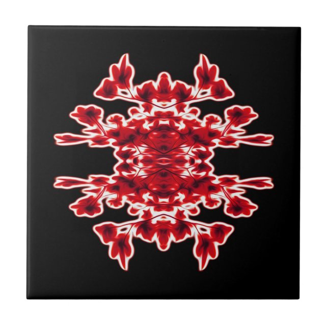 Graphic Floral Black White Red Tile (Front)