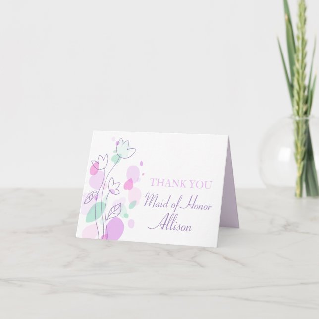 Graphic floral wedding maid of honor thankscard thank you card (Front)