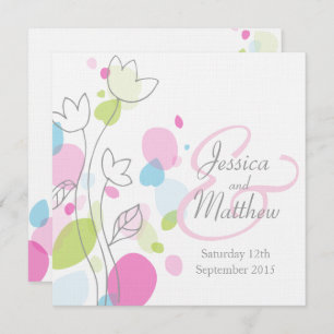 Graphic flower petals square wedding invitations
