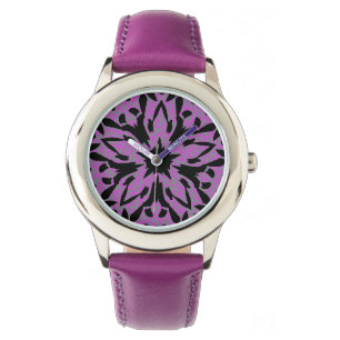 Graphic Flower Stainless Steel Watch