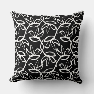 Graphic Flowers in Black and White Cushion