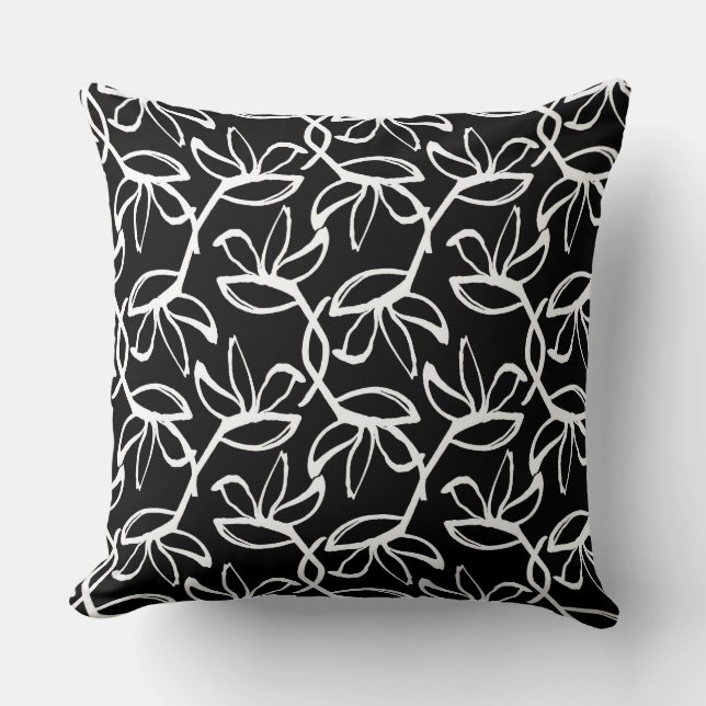 Graphic Flowers in Black and White Cushion (Front)