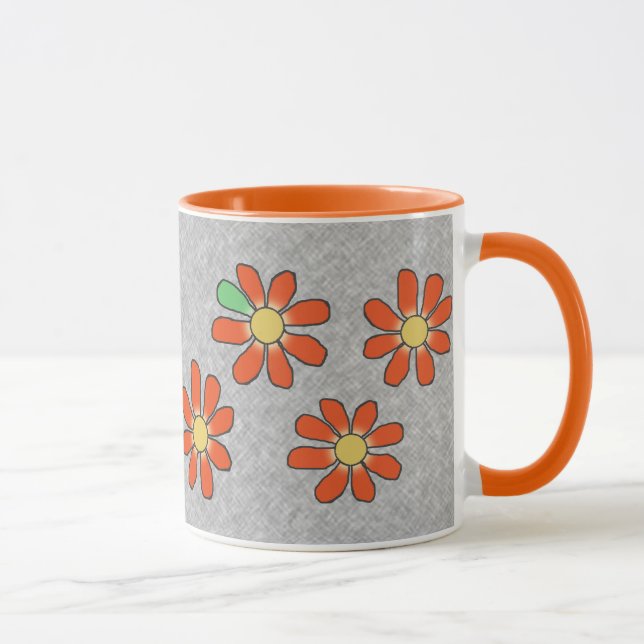 Graphic Flowers Orange Grey Mug (Right)