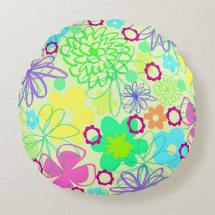 Graphic Flowers Round Cushion