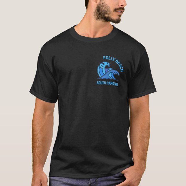 Graphic Folly Beach South Carolina Pocket Wave Sou T-Shirt (Front)