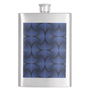 Graphic Geometric 3D Scallop Fan Blue Hip Flask