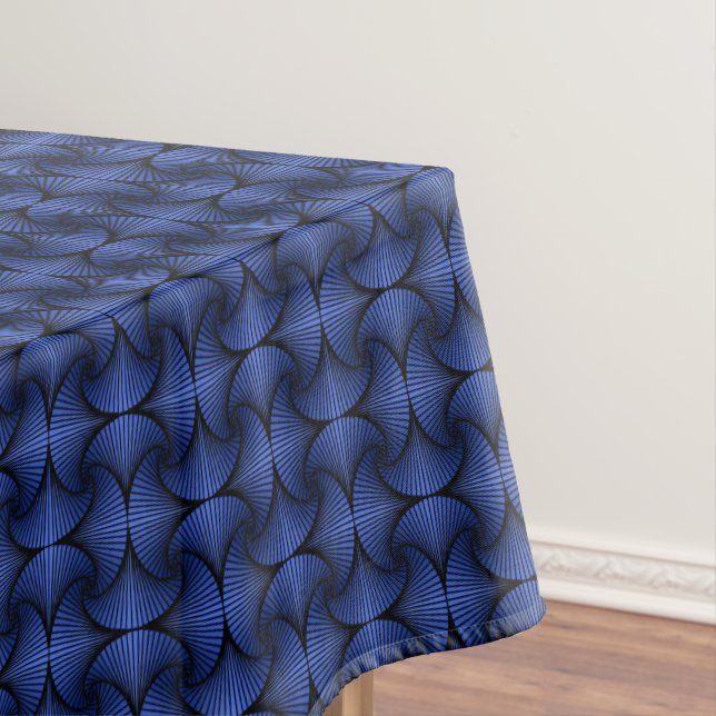 Graphic Geometric 3D Scallop Fan Blue Tablecloth (In Situ)