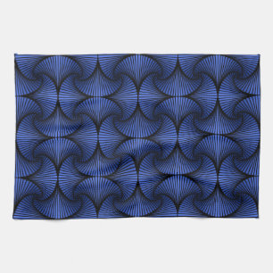 Graphic Geometric 3D Scallop Fan Blue Tea Towel
