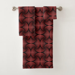 Graphic Geometric 3D Scallop Fan Red Bath Towel Set