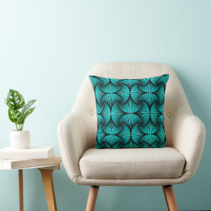 Graphic Geometric 3D Scallop Fan Turquoise Cushion