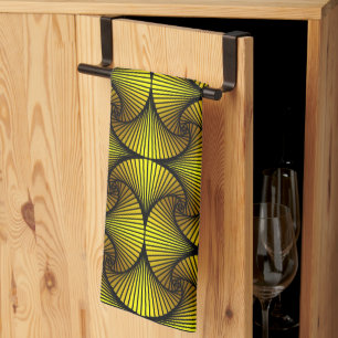 Graphic Geometric 3D Scallop Fan Yellow Tea Towel