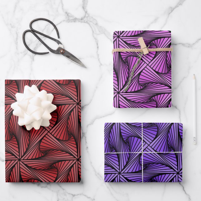 Graphic Geometric 3D Spiral Twist Red Pink Purple Wrapping Paper Sheet (Front)