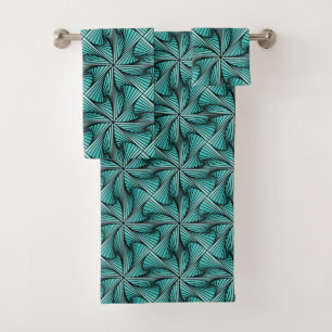 Graphic Geometric 3D Spiral Twist Turquoise Green Bath Towel Set