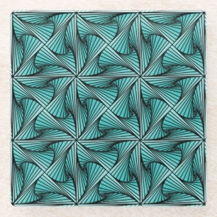 Graphic Geometric 3D Spiral Twist Turquoise Green Glass Coaster